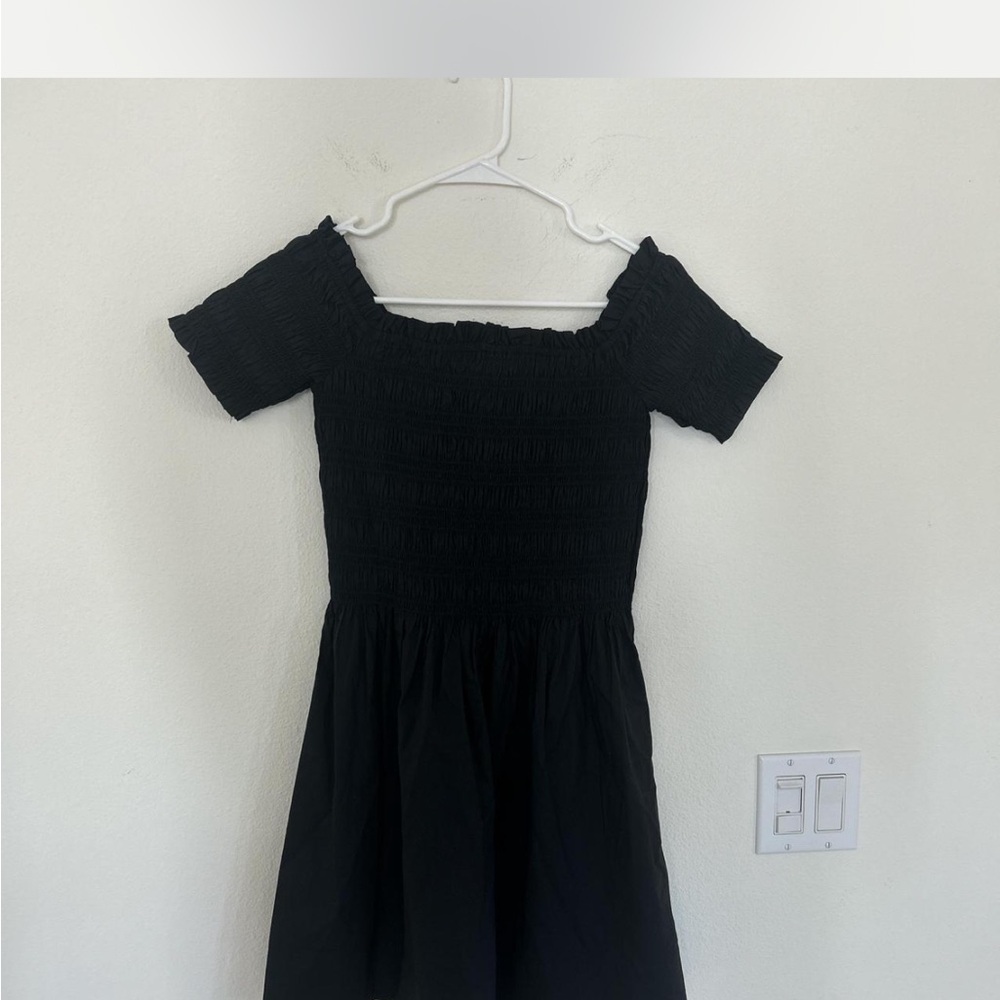 black smocked mini sun dress